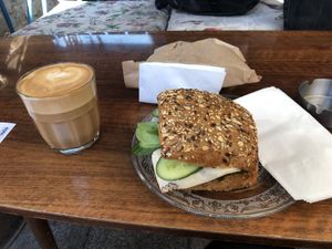 vegan sandwich and small soy cappuccino   at Nabi Yuna - נאבי יונה in Tel Aviv