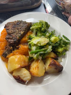 Sunday nut roast with loads of veg at Eat To The Beat in Aylesbury