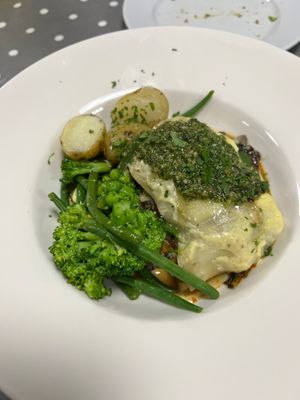 Vegan lasagna with potatoes and veg at Eat To The Beat in Aylesbury