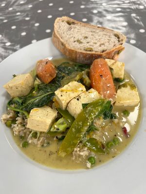 Green tofu curry and a bit of beef to mop up the sauce  at Eat To The Beat in Aylesbury