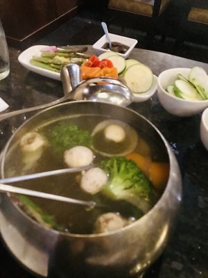 Veggie bouillon entree (more veggies and vegan meatballs, not pictured)  at The Melting Pot in Orlando