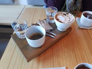 Speciality coffee and oat milk cappuccino at Nordest Cafè in Puigcerda