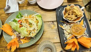 Papaya salad and deep fried tofu at Taste of Thailand in Sheffield