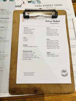 Vegan menu  at Taste of Thailand in Sheffield