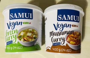 Vegan curry pastes for sale.   at Taste of Thailand in Sheffield