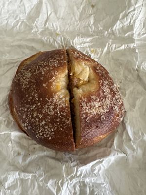 Toasted salt with  pastrami, egg, and cheese (vegan)  at Pearl's Bagels & Bakery in Albany