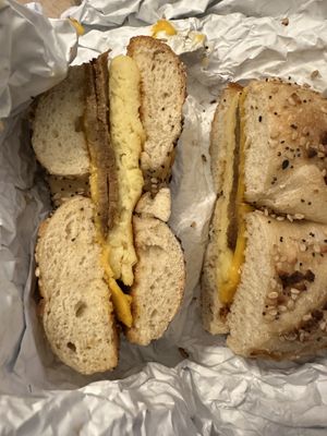 BEC on an everything bagel  at Pearl's Bagels & Bakery in Albany