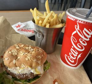 “Meat Free” Garden Gourmet vegan burger    at Goody's in Corinth