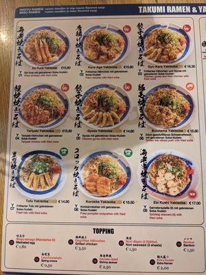 Menu at Takumi Ramen Kitchen in Vienna