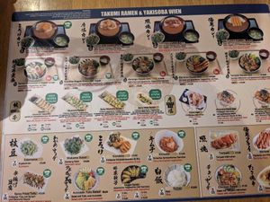 Menu at Takumi Ramen Kitchen in Vienna