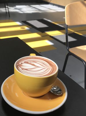 Oat milk classic hot choc and sunshine vibes. Forgot to photograph the food, sorry!  at The Depot Bakery in Sheffield