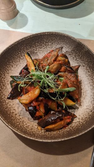 Main course: “Vegan Sambal” eggplant & courgette with rice   at TERRA in Funchal