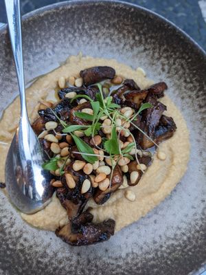 Hummus chaud, champignons braisés, noix de pin at TERRA in Funchal