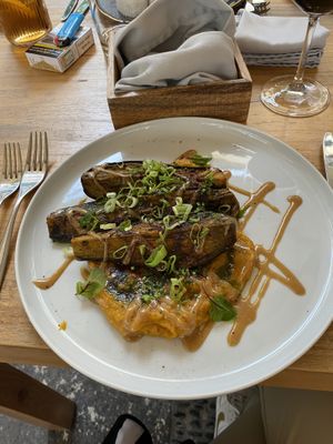 Roasted eggplant in sweet potato purree with tahinii  at TERRA in Funchal