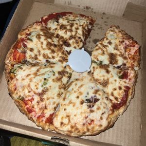 build your own pizza with vegan cheese and vegan pepperoni (extra ~$5 for pepperoni and extra ~$2 for cheese)  at Slice and Dice Pizzeria in Albuquerque