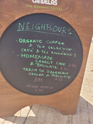 Menu at Neighbours in Tenerife