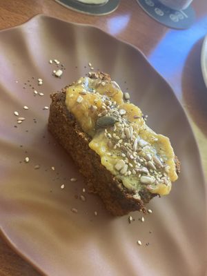 Vegan banana bread with caramelised banana marmalade  at Neighbours in Tenerife