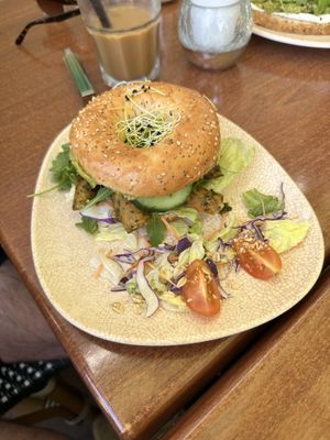  Green bagel, veggie sausage and avocado   at Neighbours in Tenerife