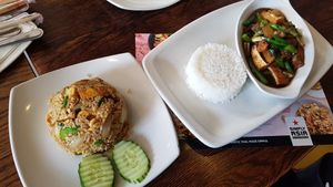 Stir fry cashew veg tofu rice and brinjal tofu and rice at Simply Asia - Garden Route in Western Cape