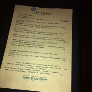 meny at Balthazar in Malmo