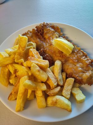 Gluten free vegan fish and chips at Walkers Quality Fish & Chips in Aberdovey