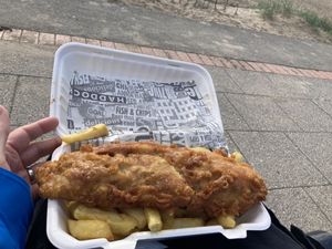 Vegan fish and chips  at Walkers Quality Fish & Chips in Aberdovey