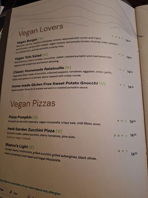 Choices as of April 2024 at Bianco's in St Julians