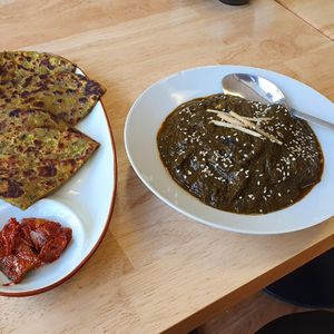 Lentil Prantha and Palak Tofu at Indian Food Junkiz in Launceston