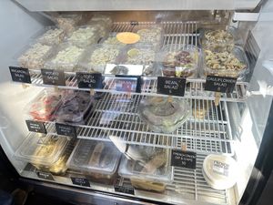 Deli case options, Dec 2024  at A. T. M. Vegan Deli in Brooklyn