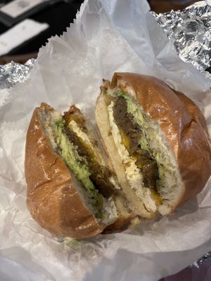 Seitan breakfast sandwich   at A. T. M. Vegan Deli in Brooklyn