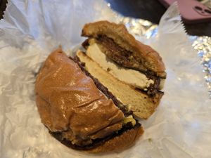 The pastrami egg and cheeze. at A. T. M. Vegan Deli in Brooklyn