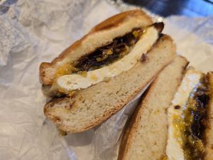 The bacon egg and cheeze. Perfection at A. T. M. Vegan Deli in Brooklyn