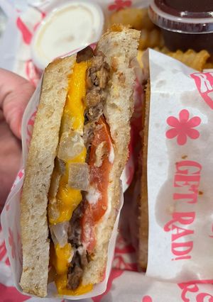 Inside Earth Melting Patty Melt (subbed Beyond patty)   at The Radical Beet in San Diego