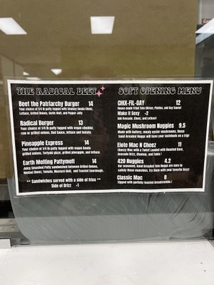 menu (current as of june 2023)  at The Radical Beet in San Diego