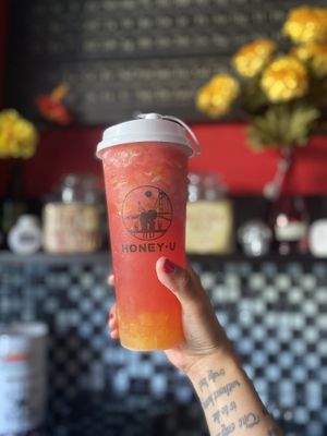 Honey.U Watermelon Slush w/Mango Fruit Star Jelly  at Honey.U in San Leandro