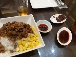 Rice and sauces... at Water Drop Teahouse in Metro Manila