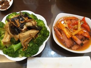 Vegan fish and another tofu dish. at Water Drop Teahouse in Metro Manila