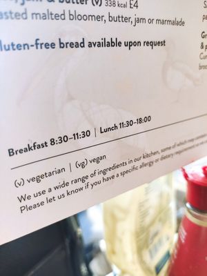 Vegetarian and vegan options are clearly marked at St James's Café in London