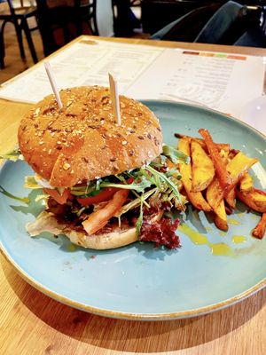 Soy Beet root burger  at Green Way - Food For Life in Sopot
