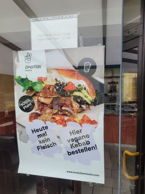 Vegan advertisment in the window at Istanbul Grill in Dortmund
