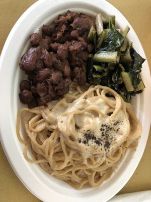 Spaghetti “cacio e pepe”, borlotti al miso e catalogna spadellata 😋   at Animo Cucina Naturale in Brescia