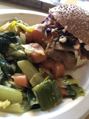 Amazing aniburger with mixed vegetables as side dish  at Animo Cucina Naturale in Brescia