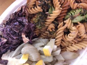 Piatto medio con fusilli, finocchi e cedro, radicchio  at Animo Cucina Naturale in Brescia