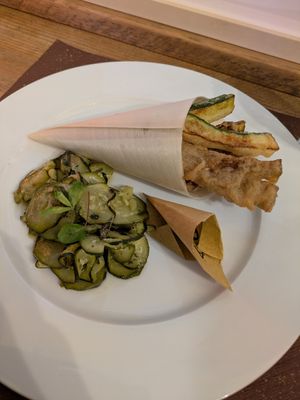 Cuoppo e zucchine alla scapece at Animo Cucina Naturale in Brescia