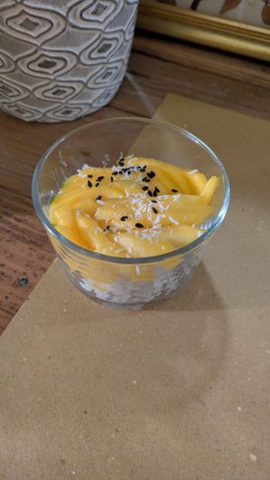 Sticky mango rice at Animo Cucina Naturale in Brescia