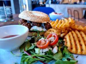 Vegan bagel with falafel at WASBAR in Bruges