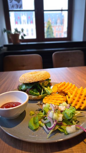 Falafel 'burger' at WASBAR in Bruges