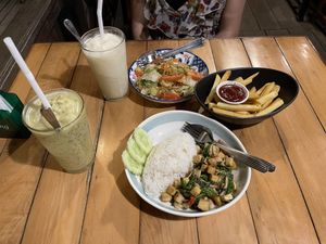 Stir fried glass noodles with vegetables, stir fried mushrooms and tofu    at Malakor Kitchen and Cafe - ร้านมะละกอ in Ayutthaya