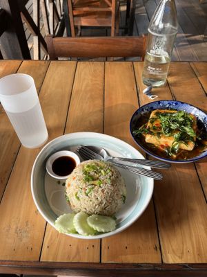 Veg fried rice and spicy fried tofu  at Malakor Kitchen and Cafe - ร้านมะละกอ in Ayutthaya