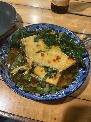 Deep fried tofu with sweet-sour-spicy Thai dressingg  at Malakor Kitchen and Cafe - ร้านมะละกอ in Ayutthaya